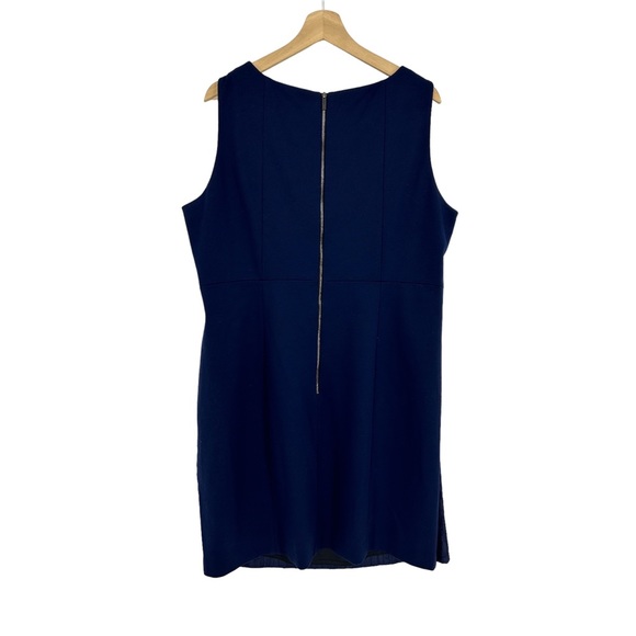 Tahari Dark Blue Jacquard Print Sleeveless Shift Dress - Picture 2 of 6